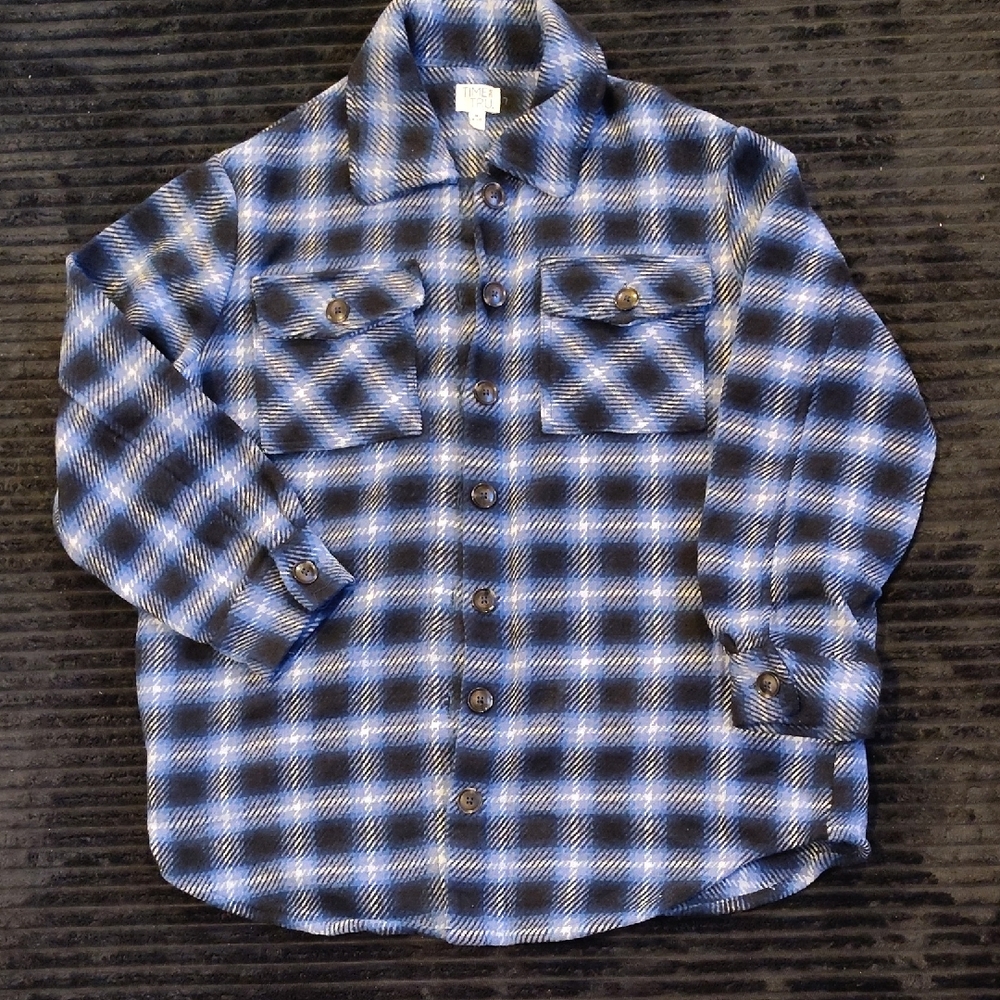 Women's Blue and Black Flannel Button-Up Shirt-Jacket